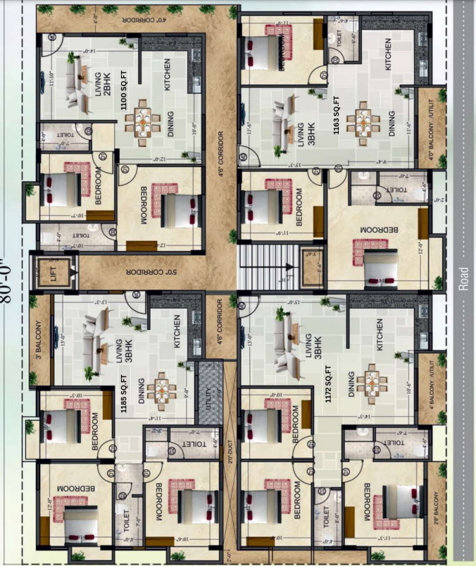 1163 Sq.Ft 3 BHK apartments in KR Puram nearing to possession