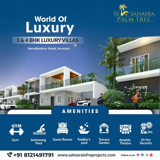 Landscaped Garden villas in Kurnool with Shuttle Badminton || SS Sahasra Palm Tree 3 and 4BHK Villas 