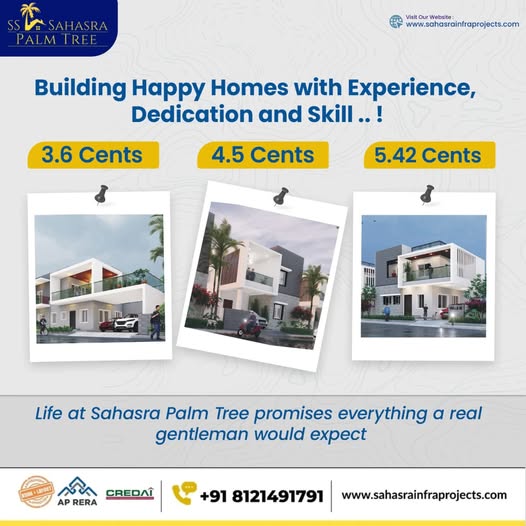 Landscaped Garden villas in Kurnool with Shuttle Badminton || SS Sahasra Palm Tree 3 and 4BHK Villas 