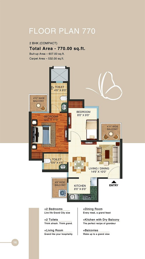 2BHK Apartment for Sale in Siddharth Vihar | Prateek Grand City Phase 1